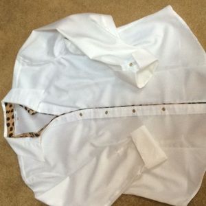Calvin Klein white blouse with leopard trim